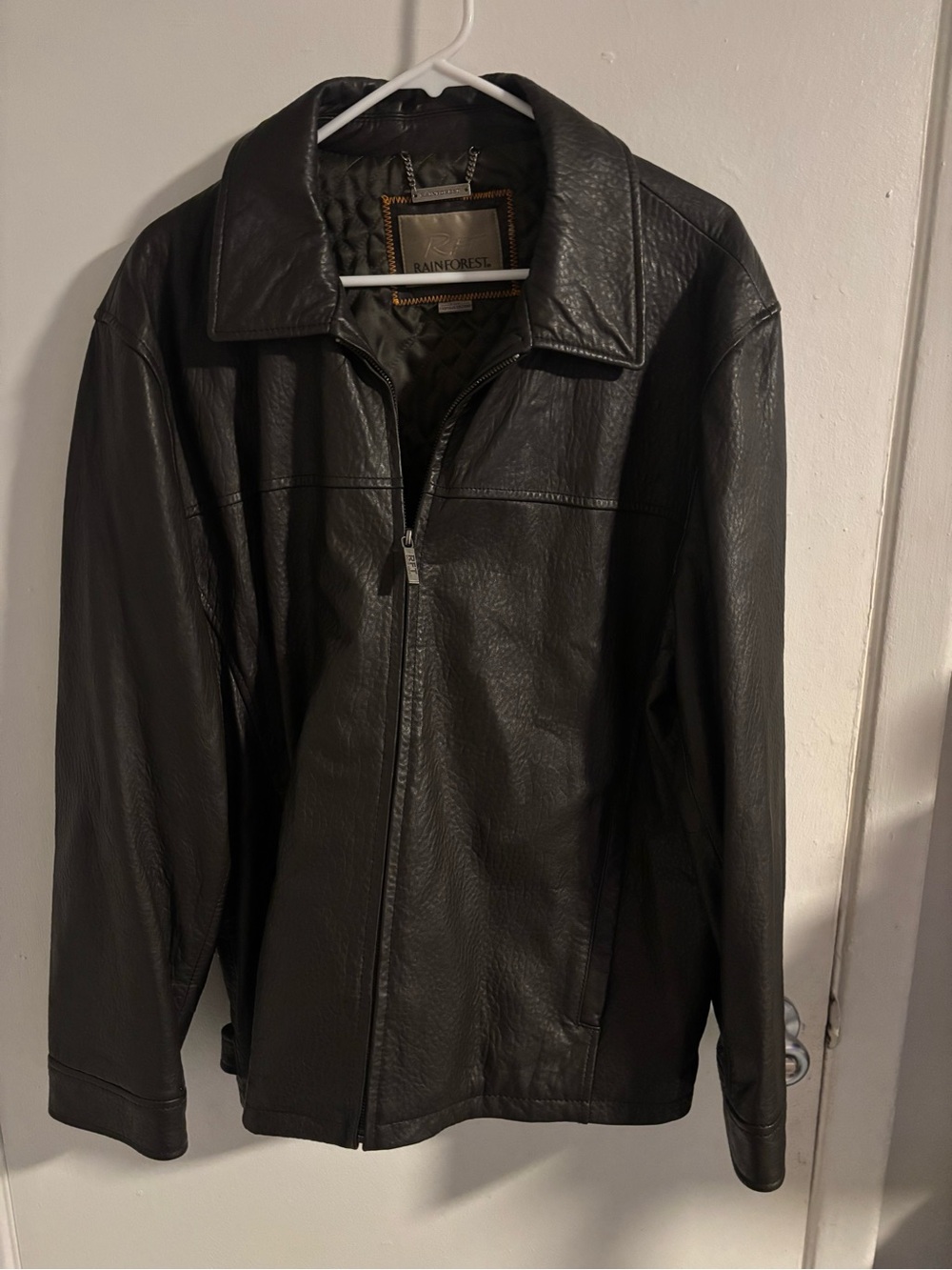 RFT Rainforest Men's Brown Leather Jacket Size Large Quilted Lined Full Zip